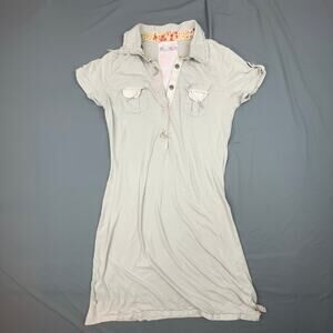 Miss Me Polo Dress L Gray Cotton Stretch Button Front Y2K Style Casual